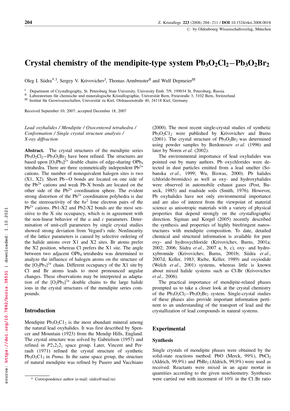 Crystal Chemistry of the Mendipite-Type System Pb3o2cl2–Pb3o2br2 205