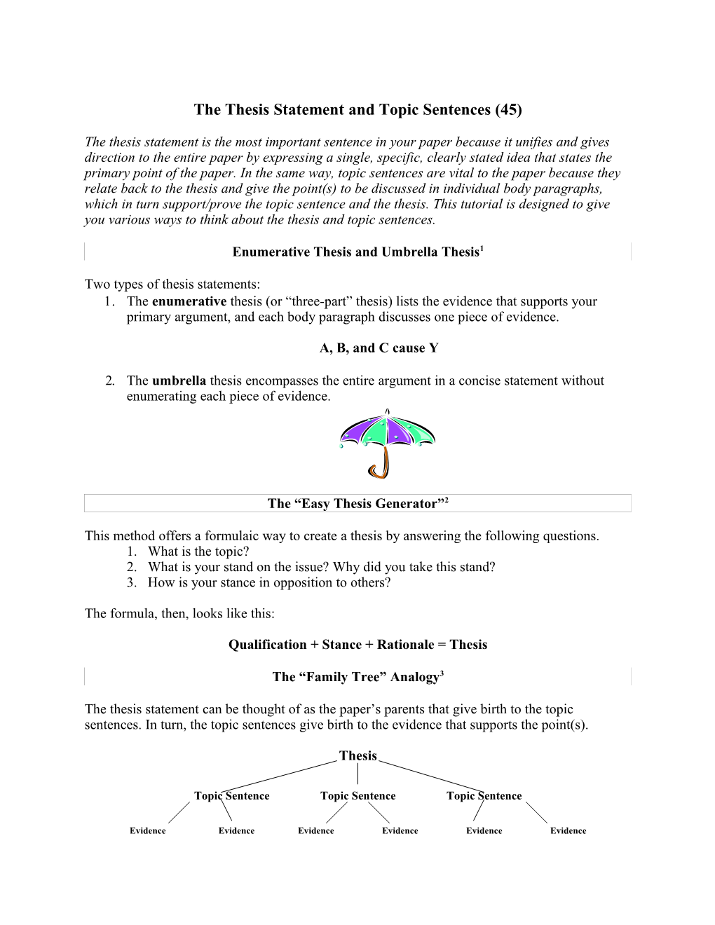 The Thesis Statement and Topic Sentences (46A)