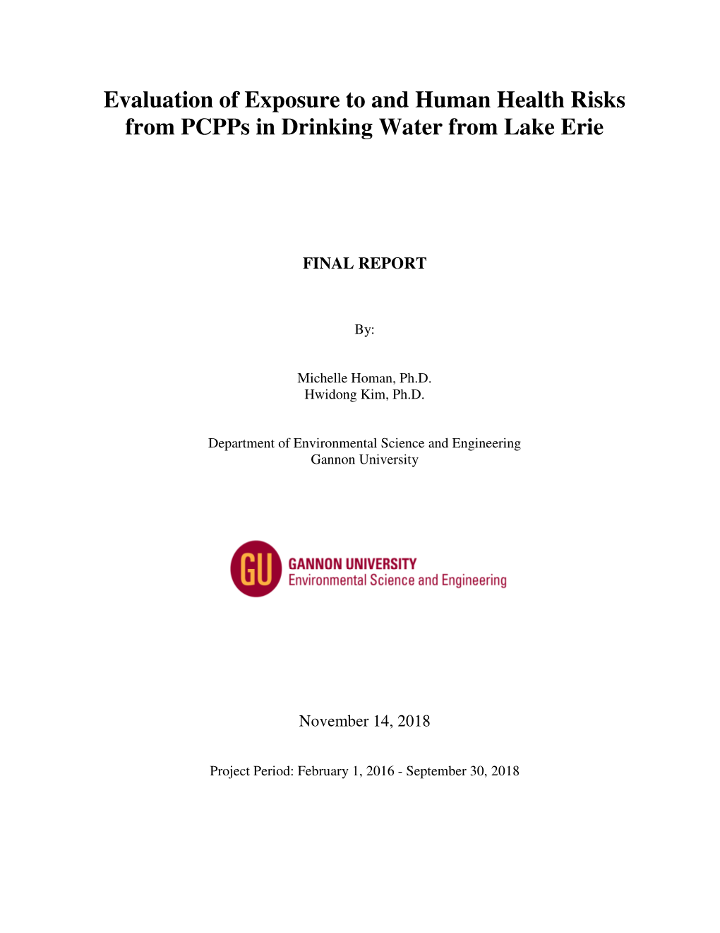 Evaluation of Exposure to and Human Health Risks from Pcpps in Drinking Water from Lake Erie