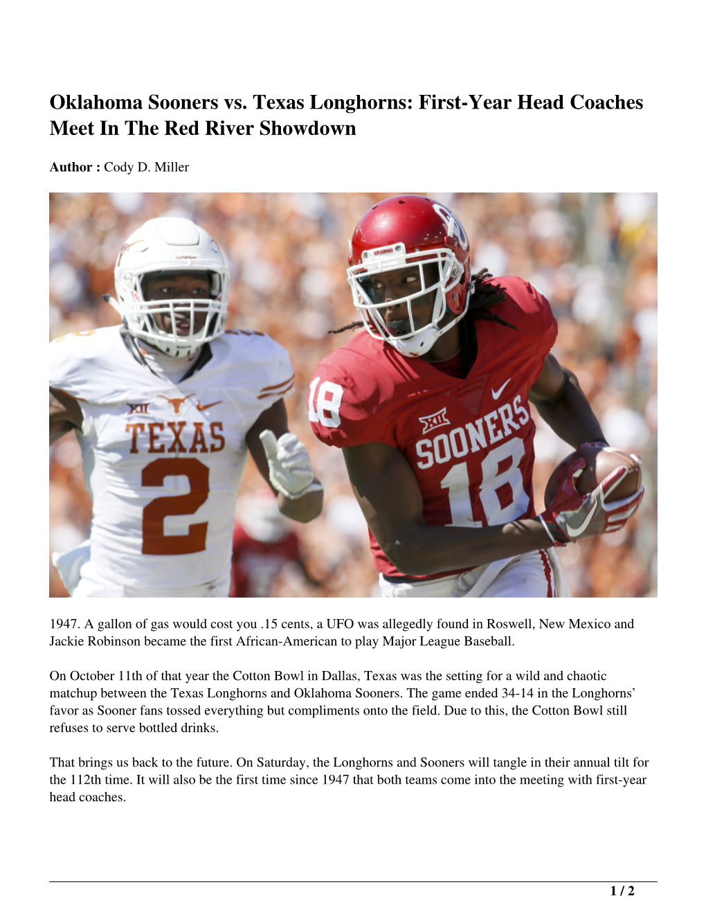 Oklahoma Sooners Vs. Texas Longhorns: First-Year Head Coaches Meet in the Red River Showdown