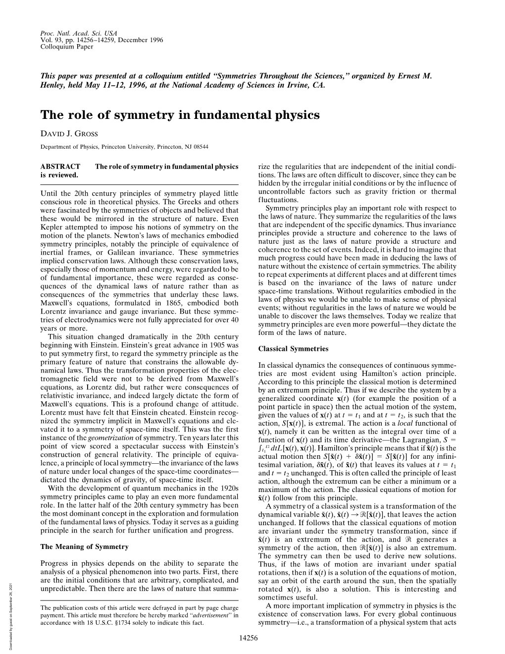 The Role of Symmetry in Fundamental Physics