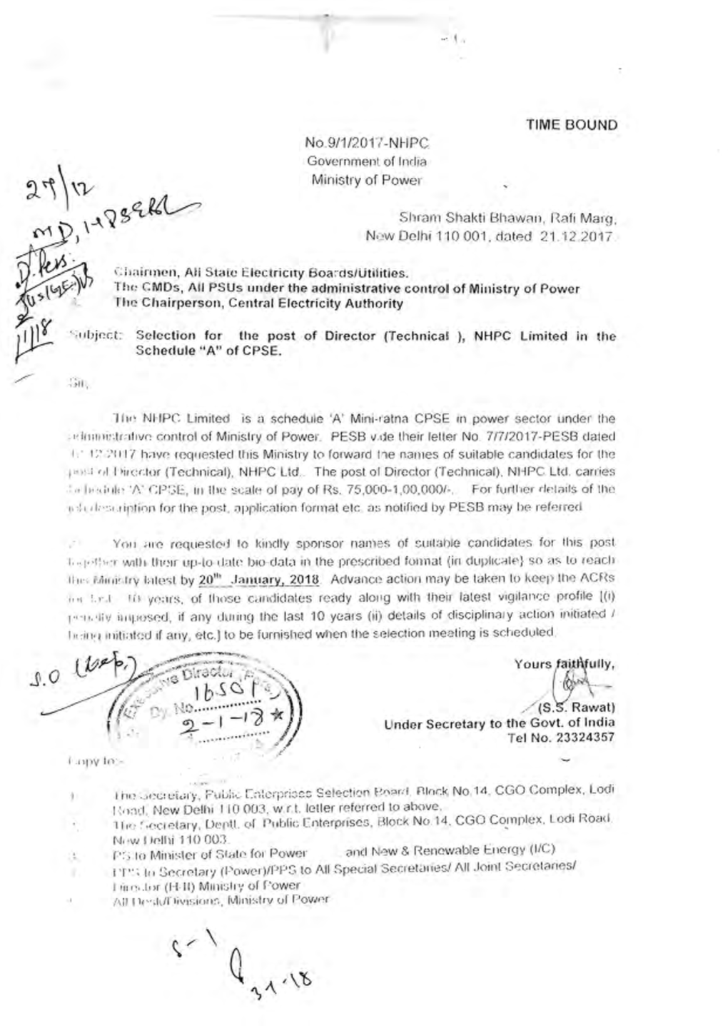 No,9/1/20N-NHPC Government of India Ministry of Power