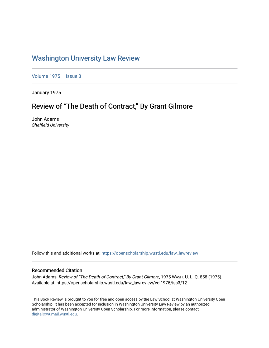 Review of Â•Œthe Death of Contract,Â•Š by Grant Gilmore