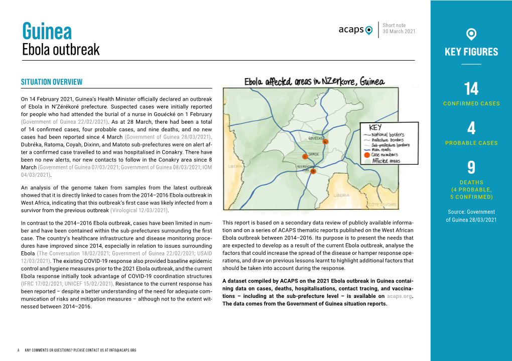 Guinea 30 March 2021 Ebola Outbreak KEY FIGURES