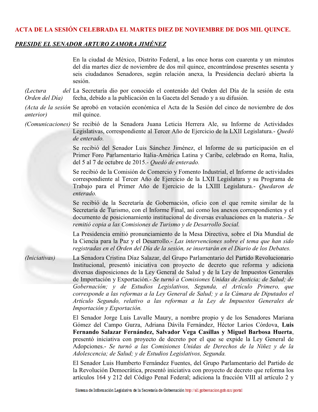 Acta De La Sesión Celebrada El Martes Diez De Noviembre De Dos Mil Quince