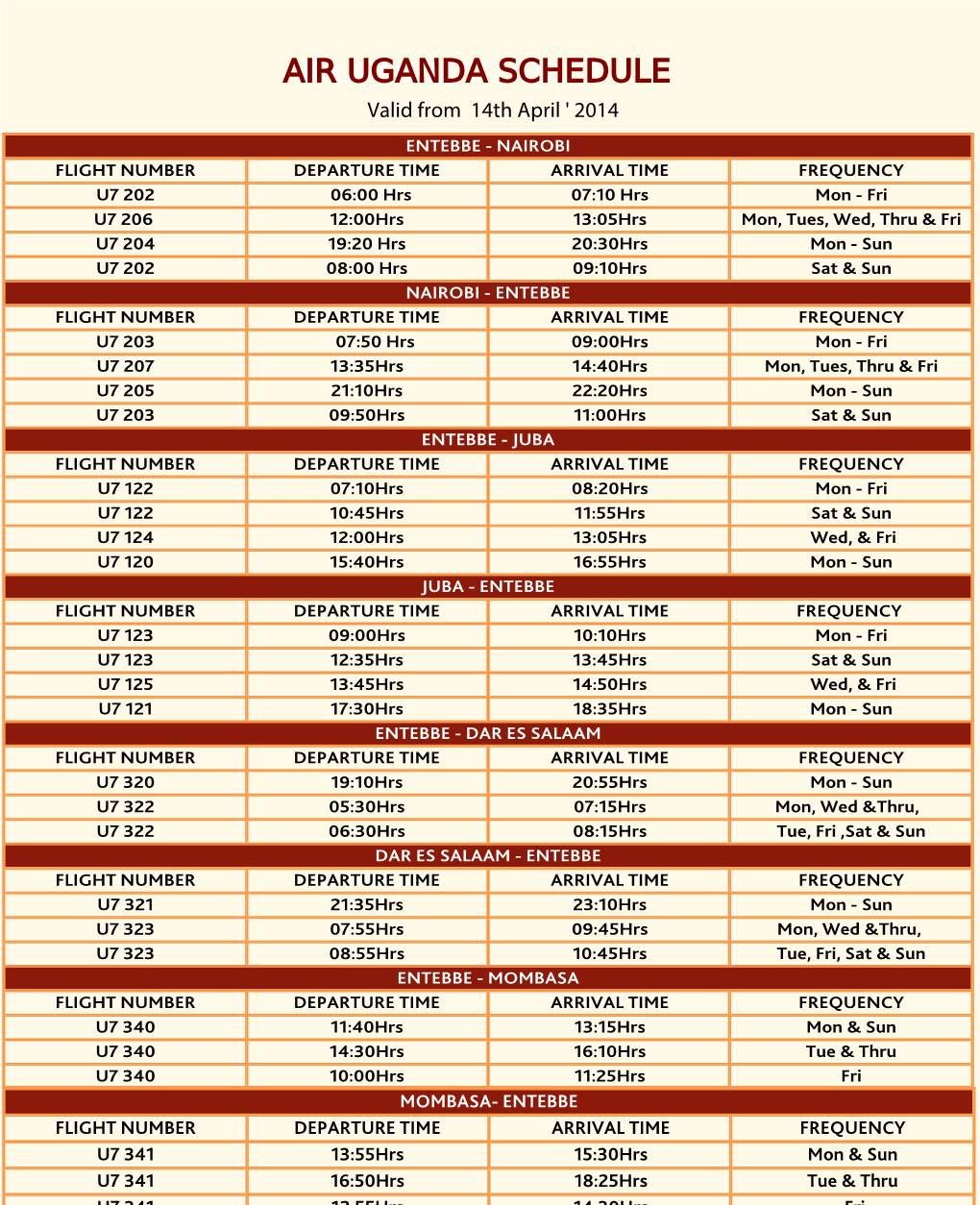 Air Uganda-Flight-Schedule-Valid-From