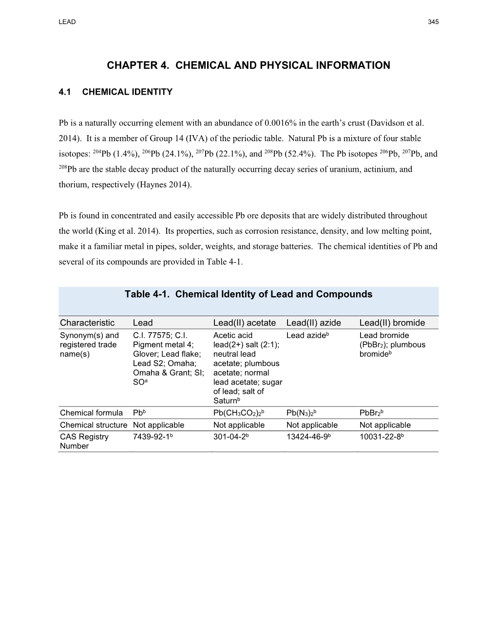 Toxicological Profile for Lead