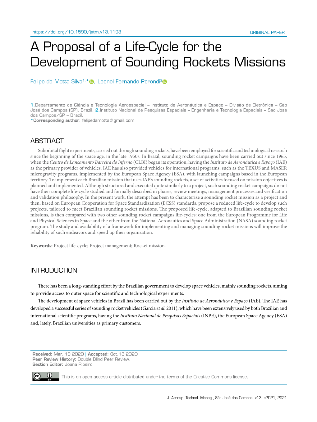 A Proposal of a Life-Cycle for the Development of Sounding Rockets Missions