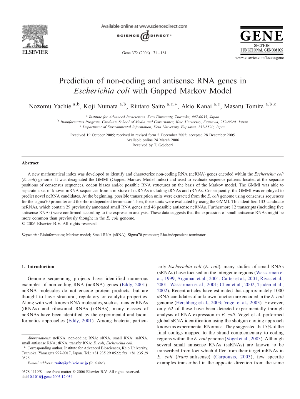 Prediction of Non-Coding and Antisense RNA Genes In