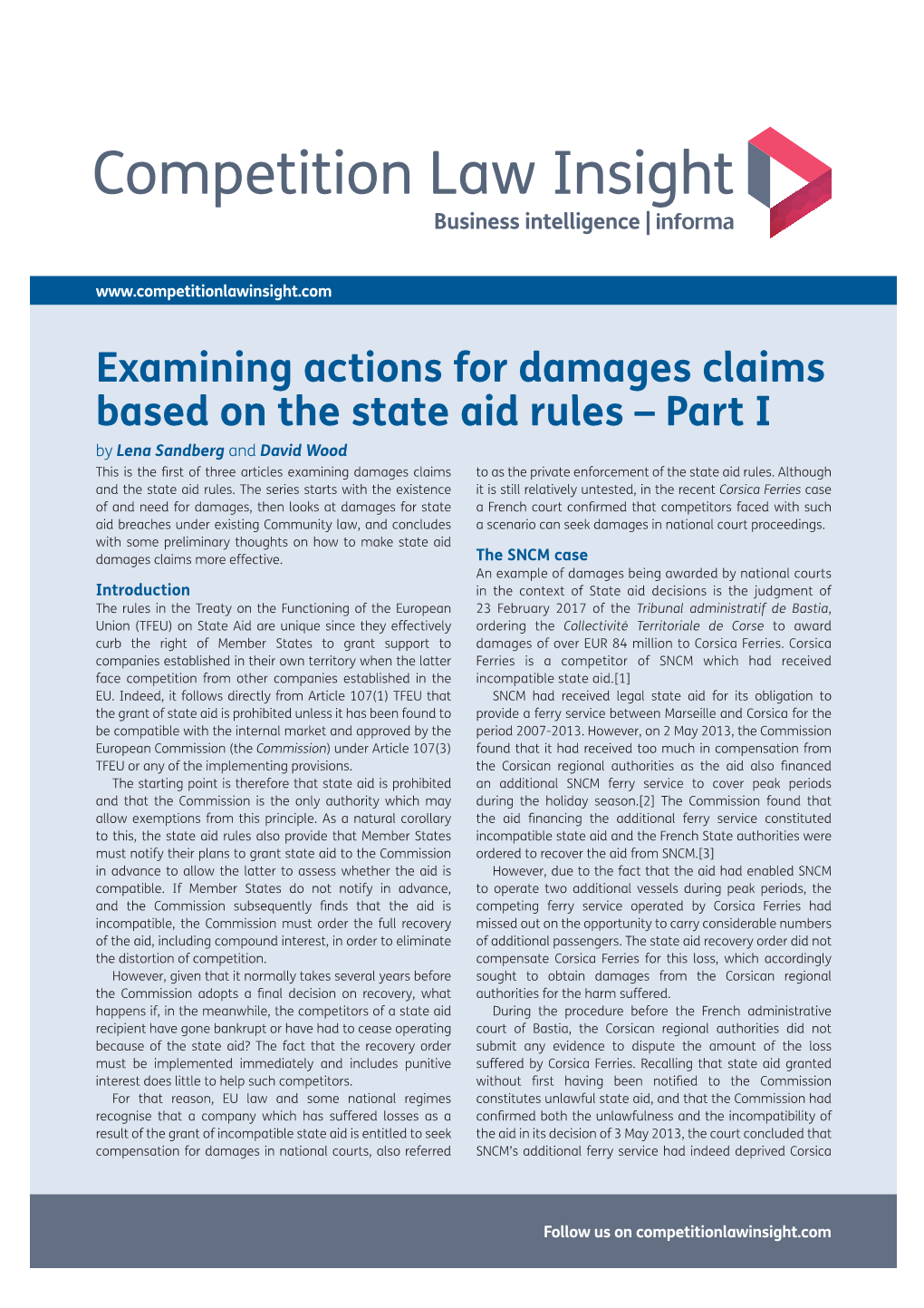 Examining Actions for Damages Claims Based on the State Aid Rules – Part I