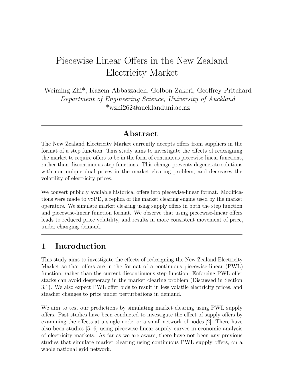 Piecewise Linear Offers in the New Zealand Electricity Market