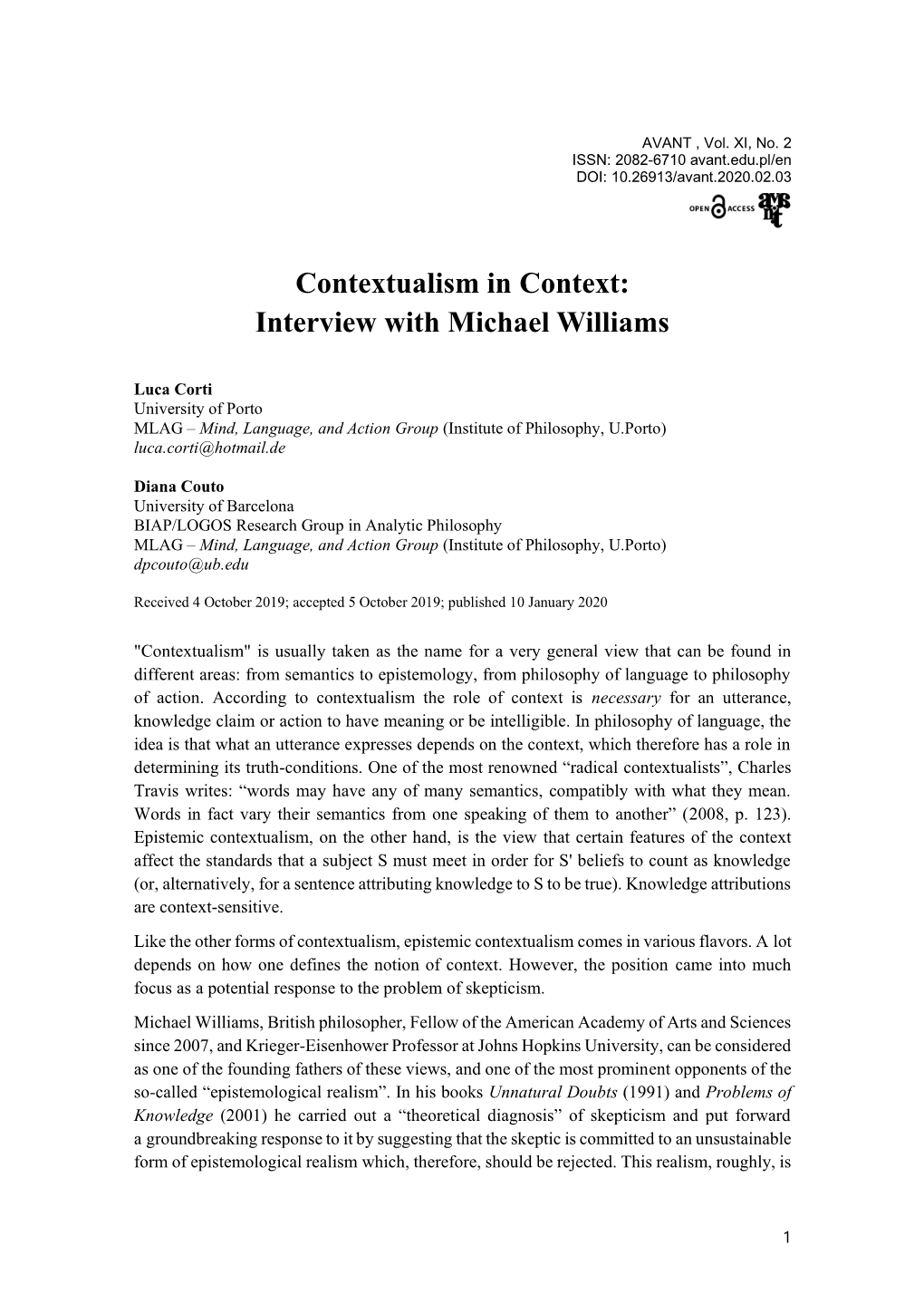 Contextualism in Context: Interview with Michael Williams