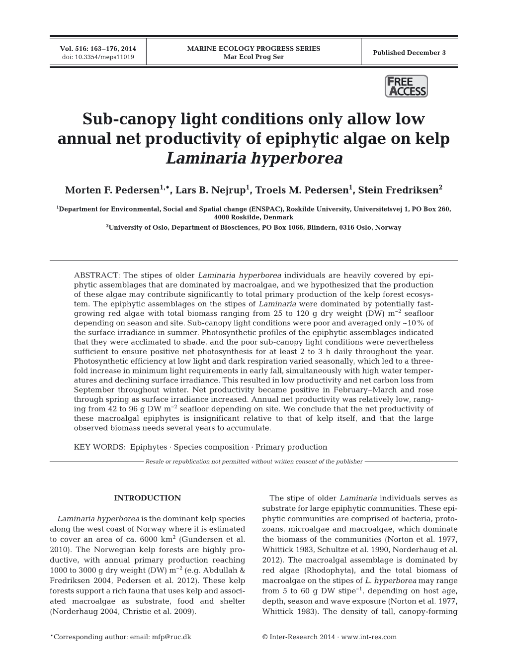 Sub-Canopy Light Conditions Only Allow Low Annual Net Productivity of Epiphytic Algae on Kelp Laminaria Hyperborea