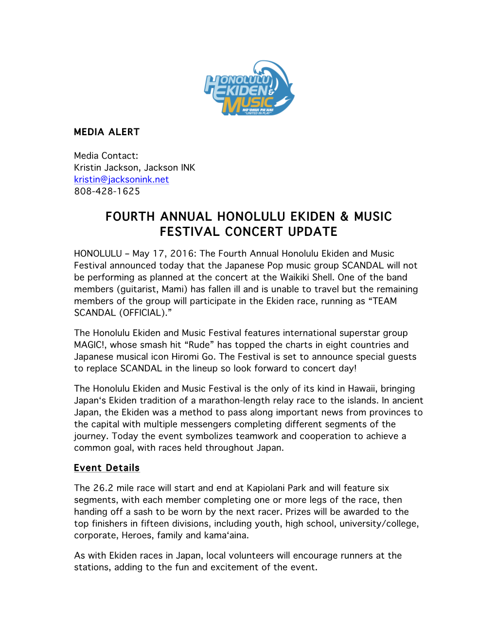 Fourth Annual Honolulu Ekiden & Music Festival