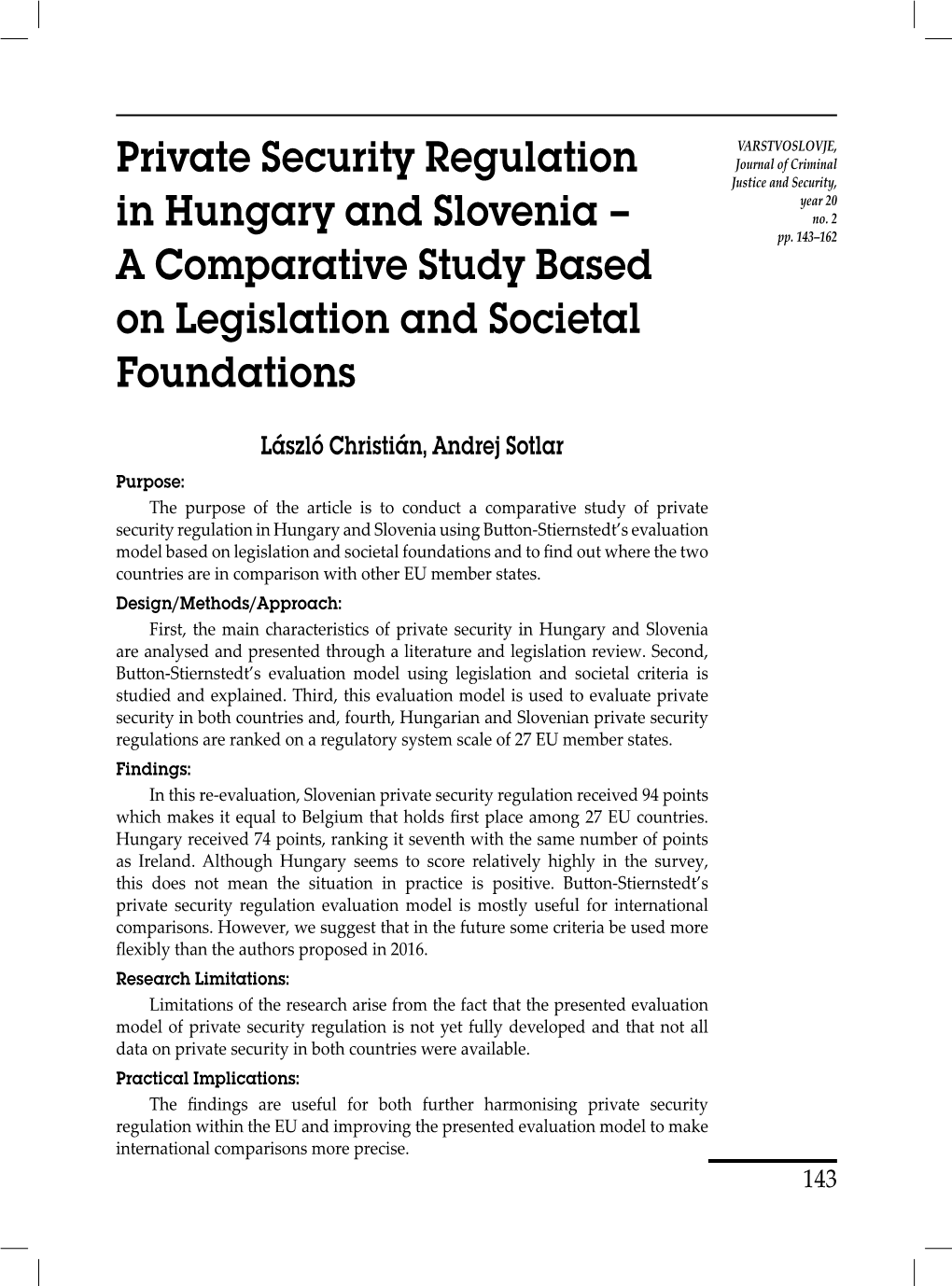 Private Security Regulation in Hungary and Slovenia