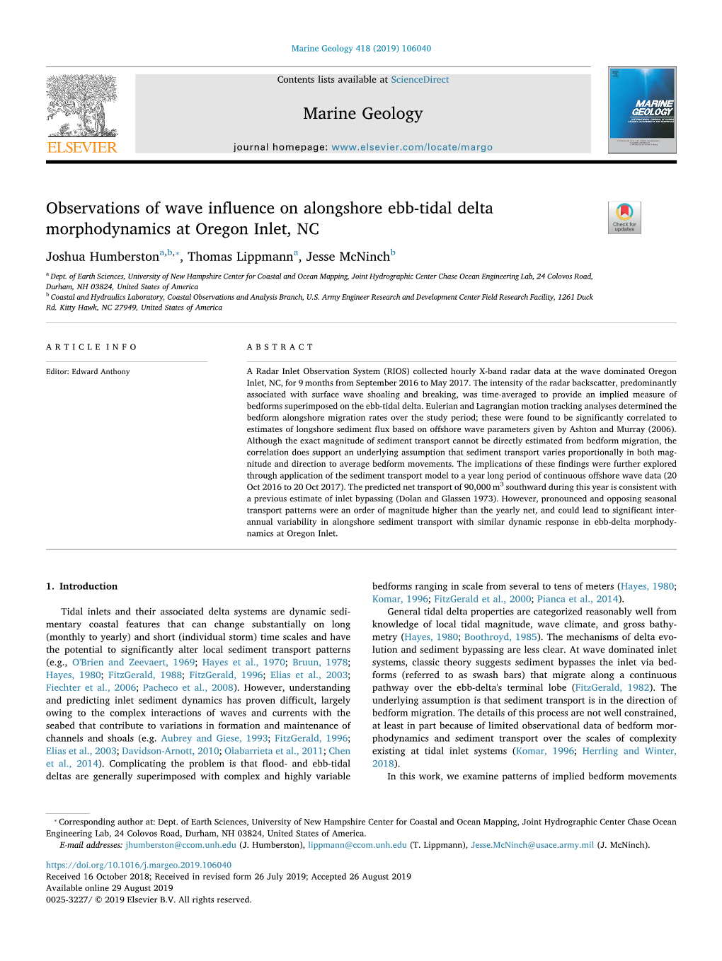 Observations of Wave Influence on Alongshore Ebb-Tidal Delta