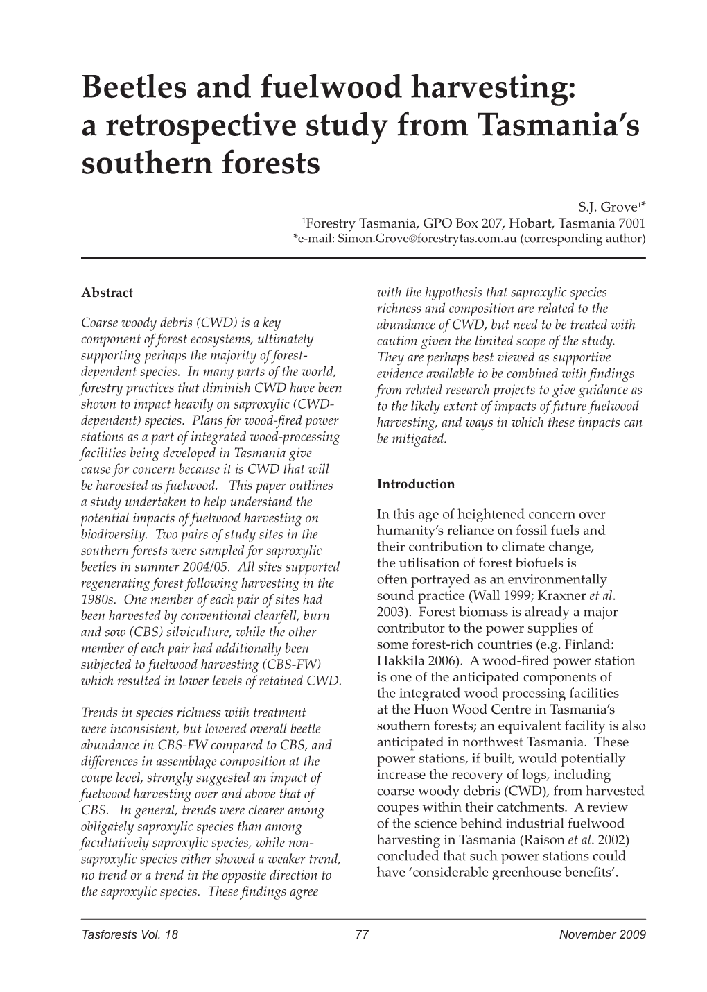 Beetles and Fuelwood Harvesting: a Retrospective Study from Tasmania’S Southern Forests