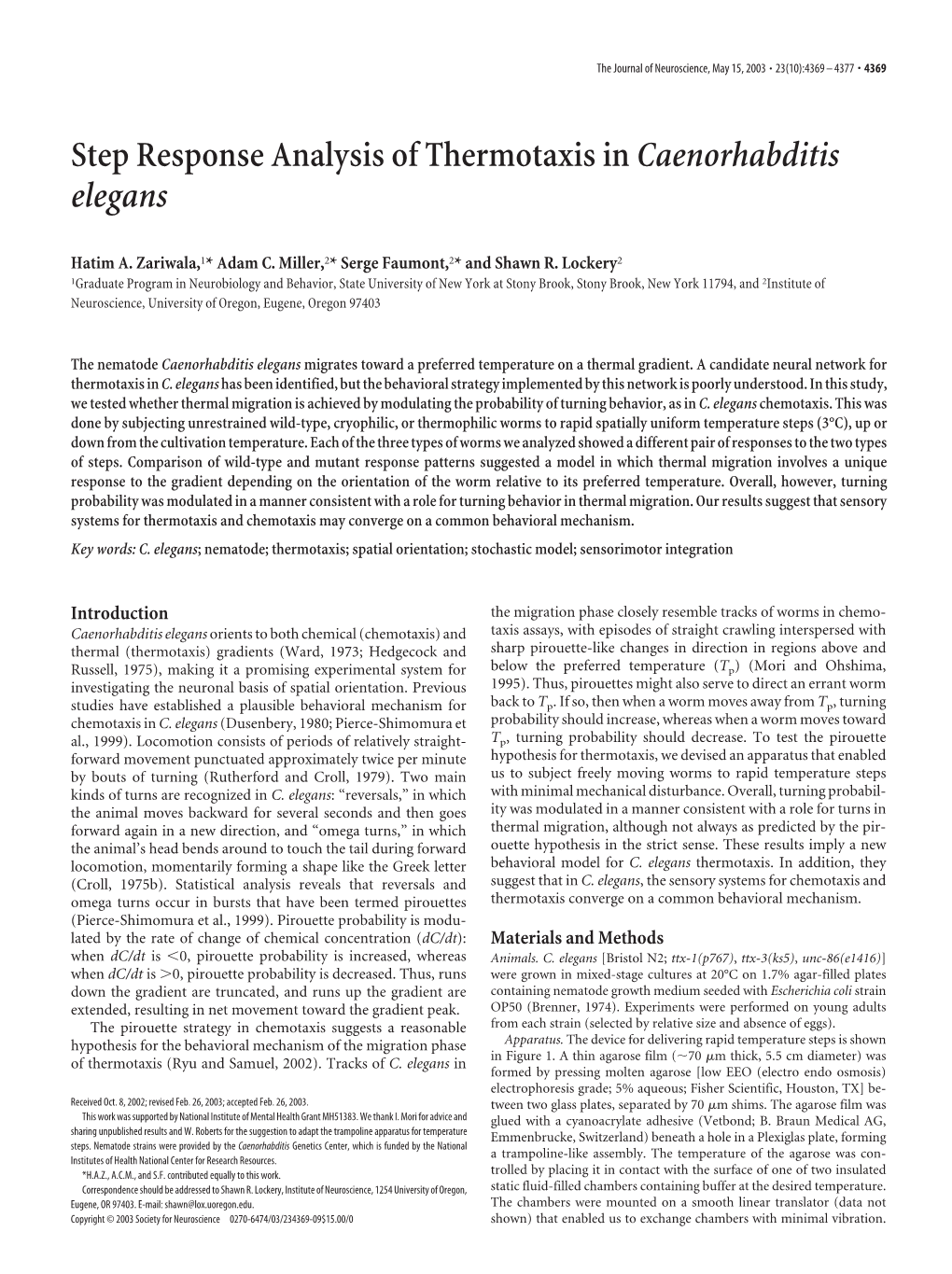 Step Response Analysis of Thermotaxis Incaenorhabditis