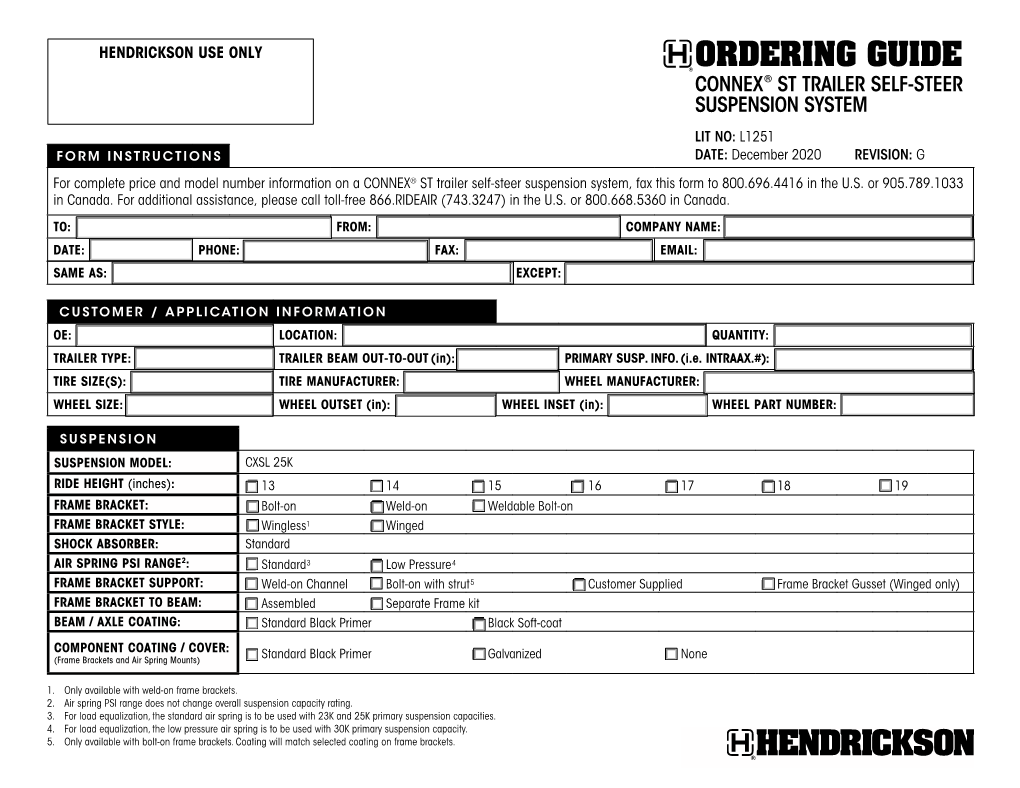 HT Series Liftable/Self-Steer Ordering Guide