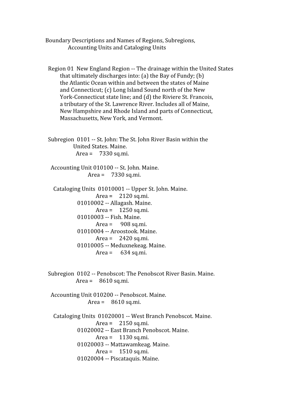 Boundary Descriptions and Names of Regions, Subregions, Accounting Units and Cataloging Units