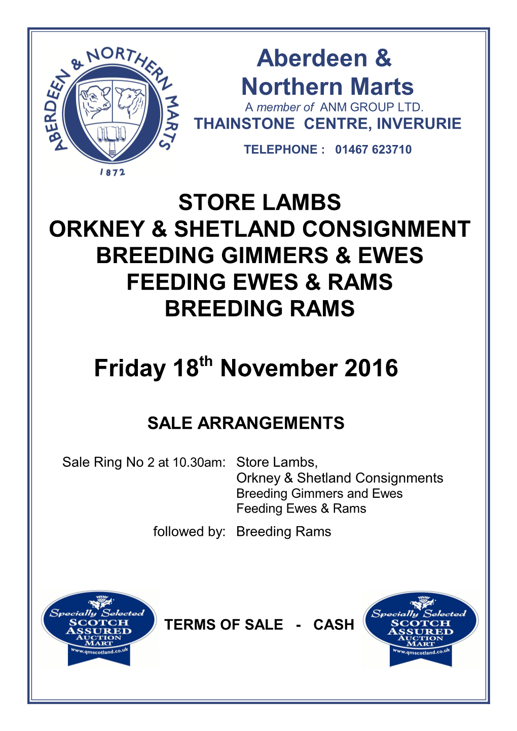 Aberdeen & Northern Marts Friday 18 November 2016