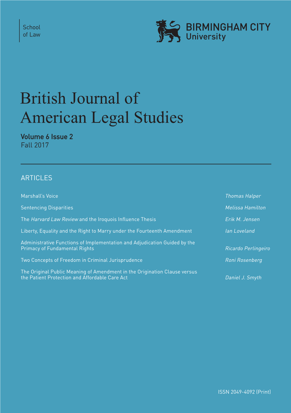 British Journal of American Legal Studies | Volume 6 Issue 2 American Legal Studies Volume 6 Issue 2 Fall 2017