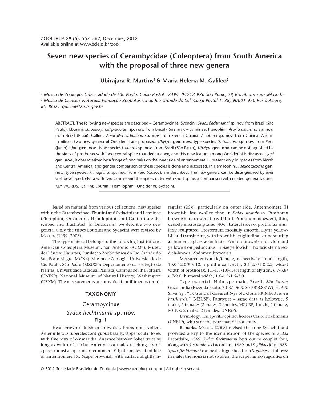 Coleoptera) from South America with the Proposal of Three New Genera