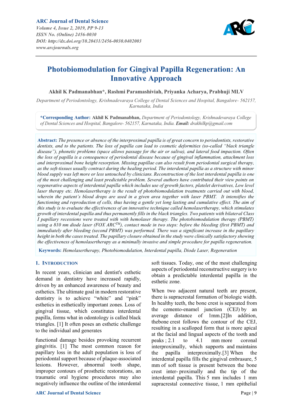 Photobiomodulation for Gingival Papilla Regeneration: an Innovative Approach