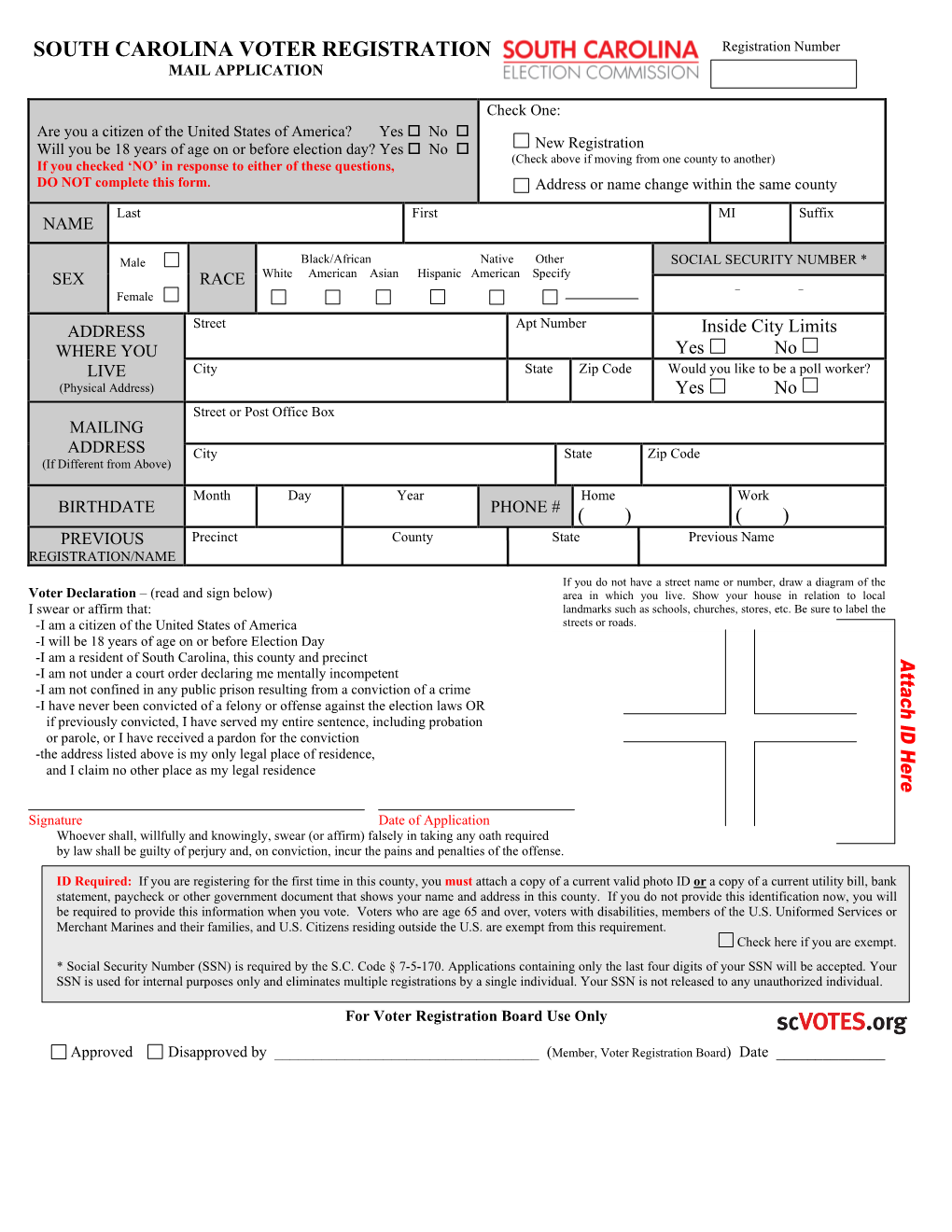 South Carolina Voter Registration Mail Application