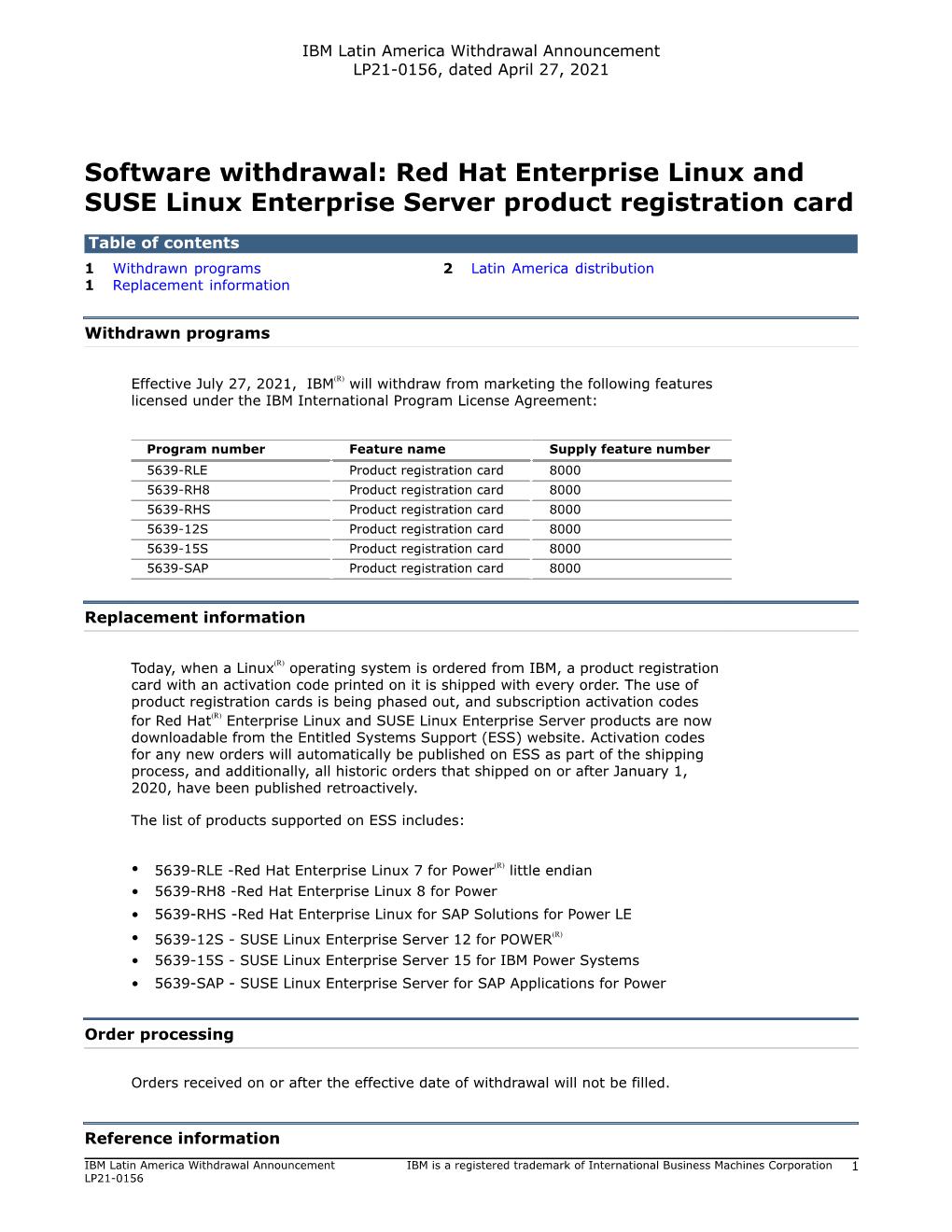 Red Hat Enterprise Linux and SUSE Linux Enterprise Server Product Registration Card