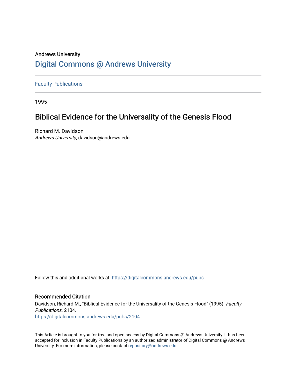 Biblical Evidence for the Universality of the Genesis Flood