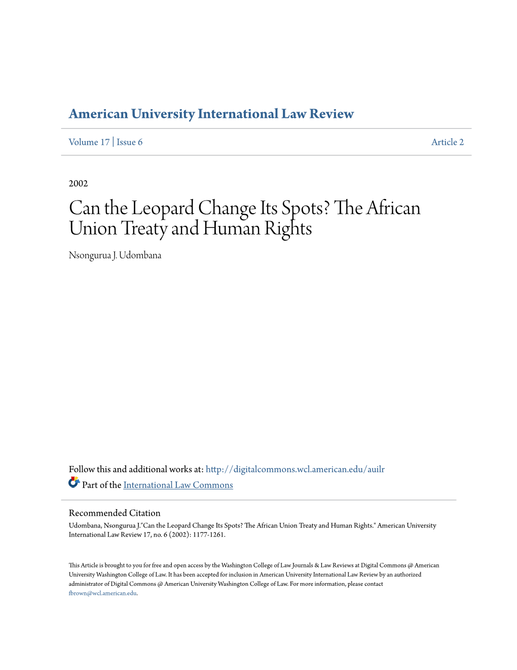 The African Union Treaty and Human Rights Nsongurua J