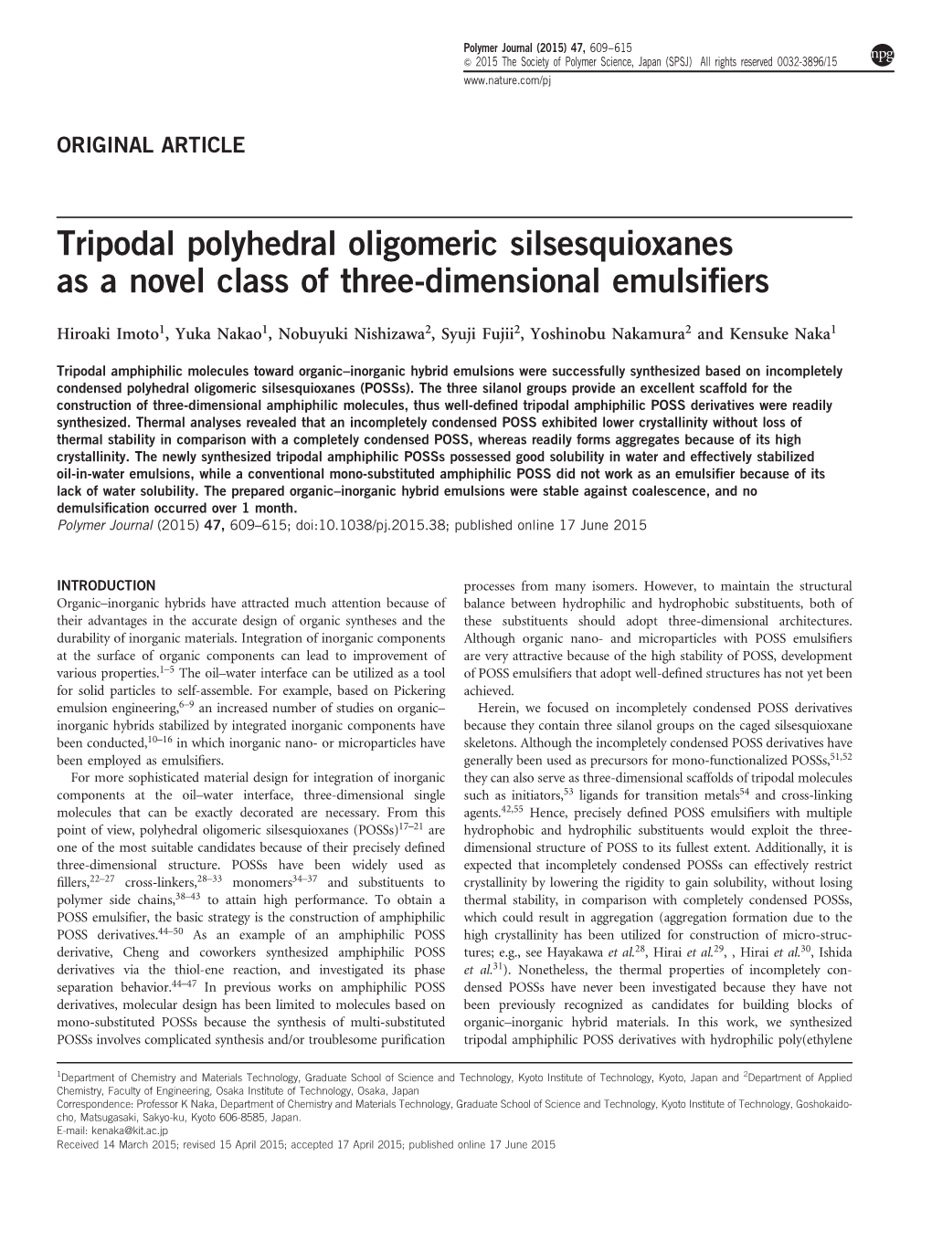 Tripodal Polyhedral Oligomeric Silsesquioxanes As a Novel Class of Three-Dimensional Emulsifiers