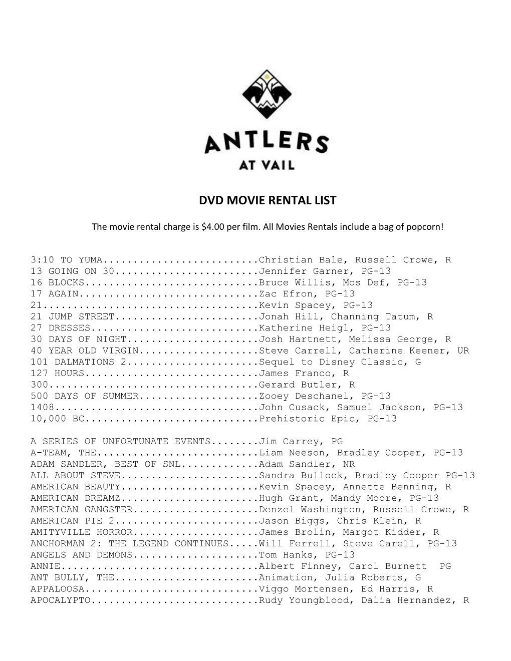 Antlers Movie List