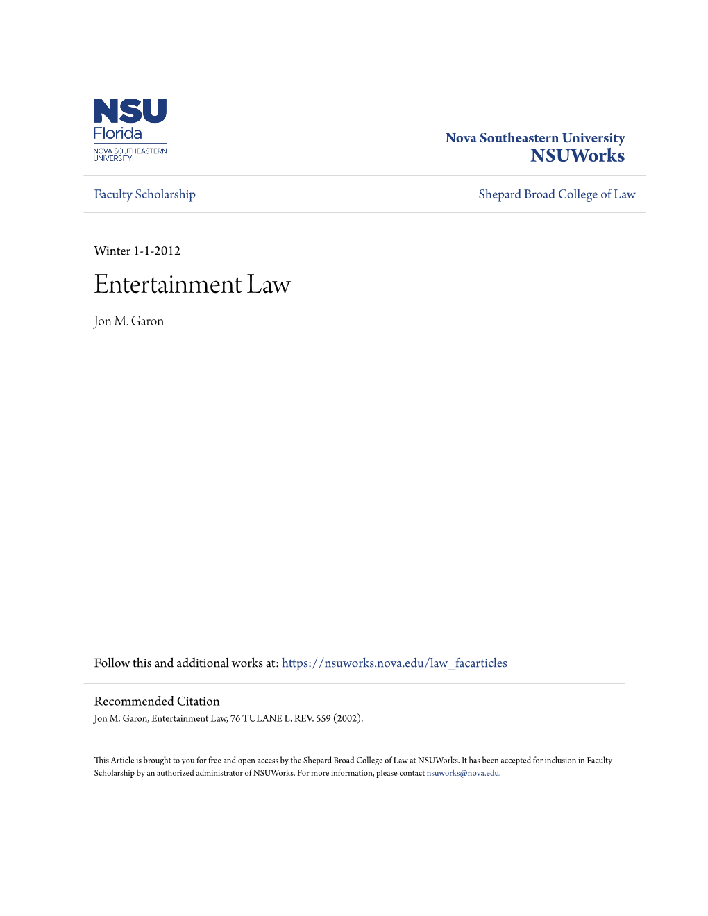 Entertainment Law Jon M