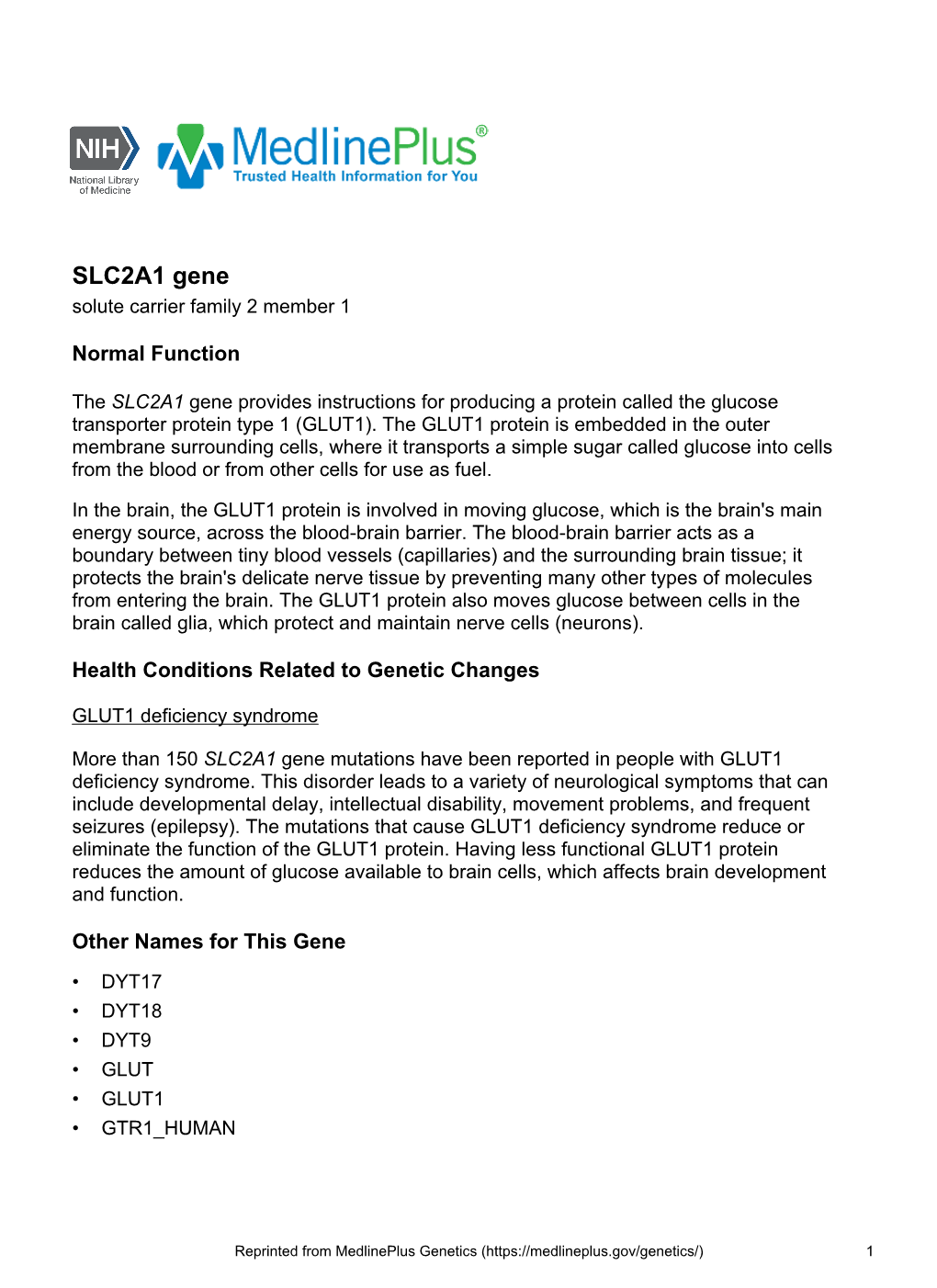 SLC2A1 Gene Solute Carrier Family 2 Member 1