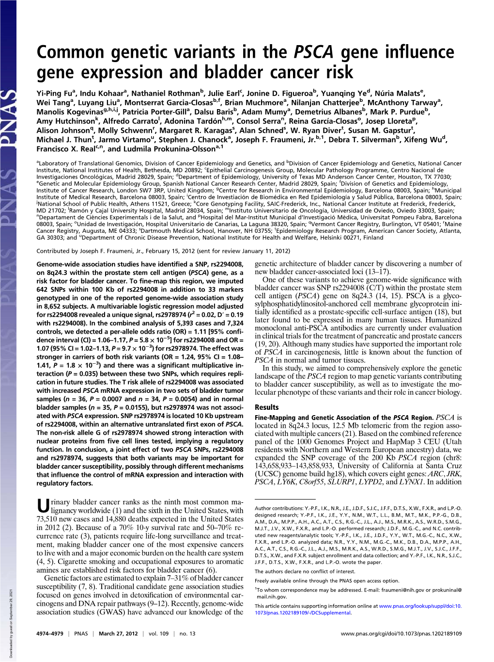 Common Genetic Variants in the PSCA Gene in Fluence Gene Expression