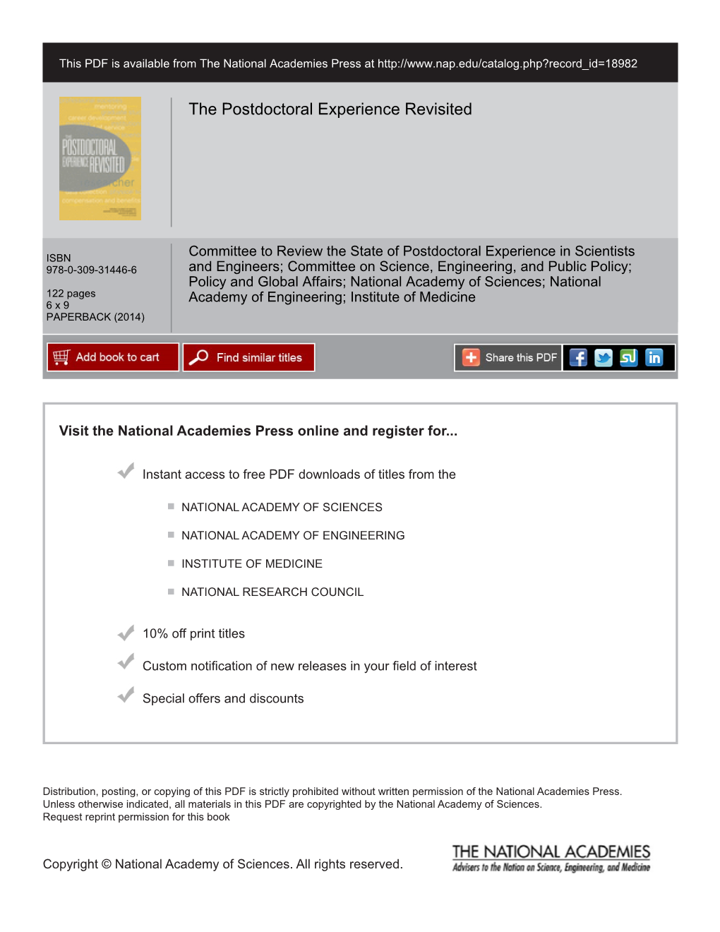 The Postdoctoral Experience Revisited (National Academies, 2014)