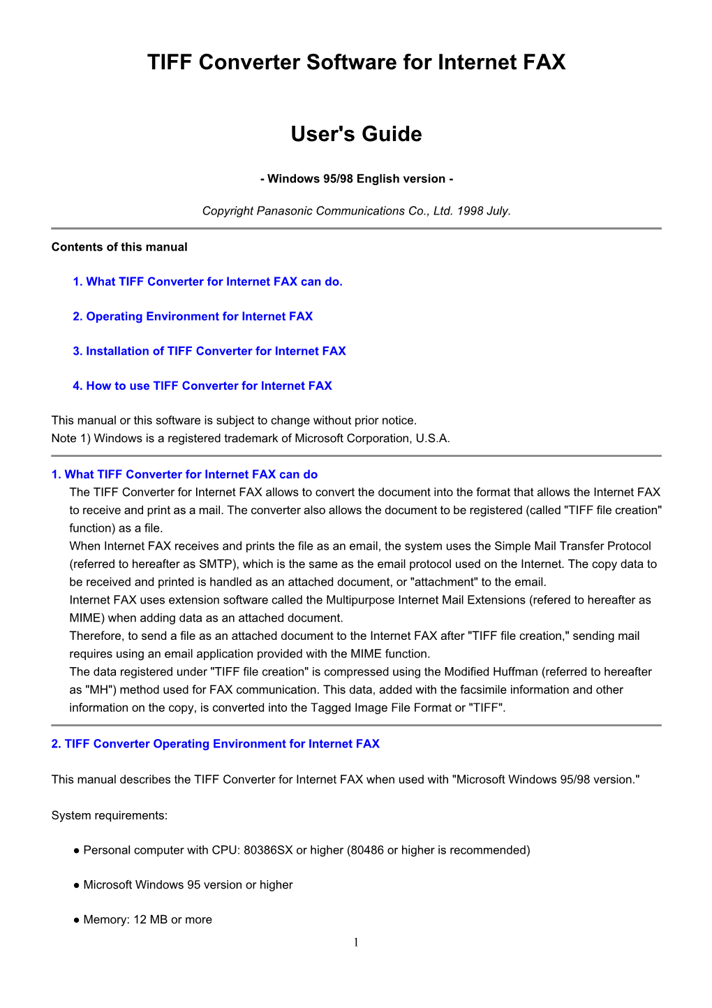 TIFF Converter Software for Internet FAX User's Guide