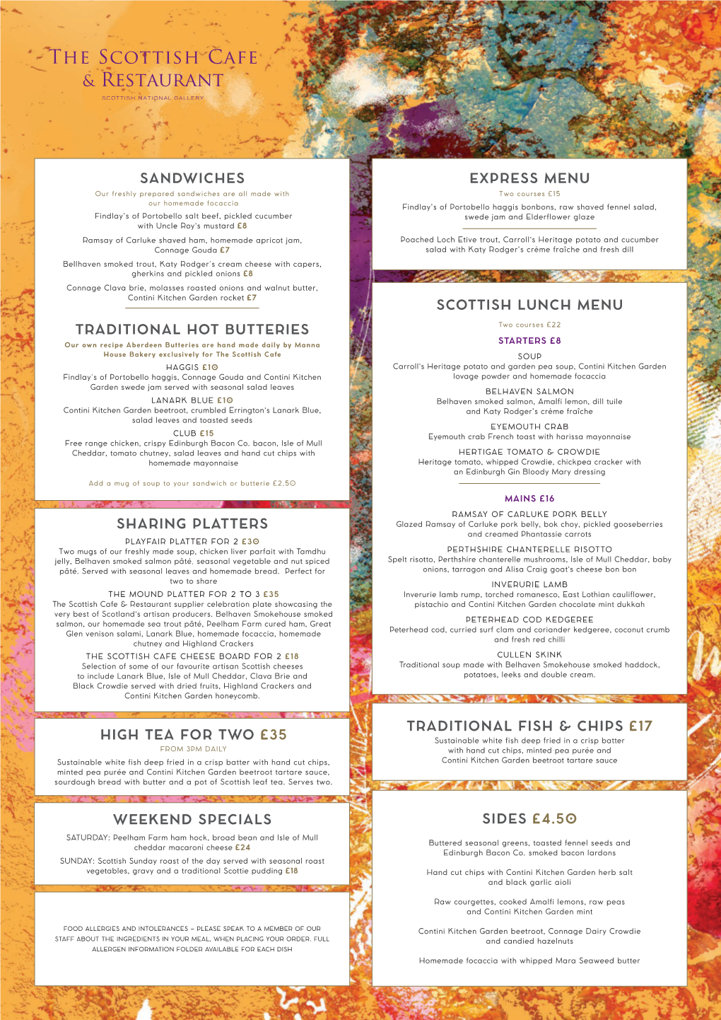 Scottish Lunch Menu Sharing Platters Sides £4.50