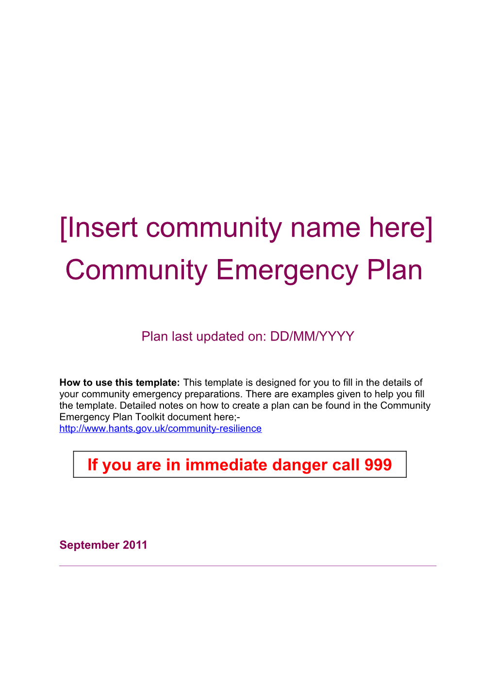 Insert Your Community Name Here Community Emergency Plan s1