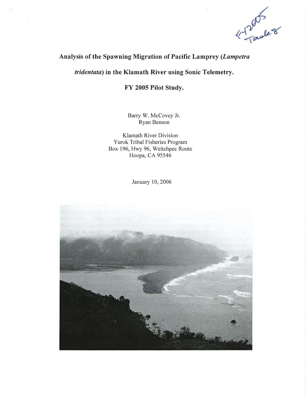 Analysis of the Spawning Migration of Pacific Lamprey (Lampetra Tridentata)