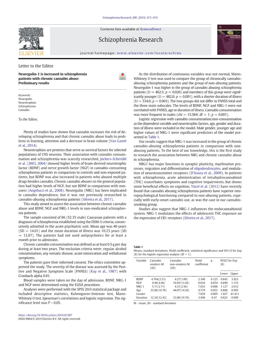 Neuregulin-1 Is Increased in Schizophrenia Patients with Chronic