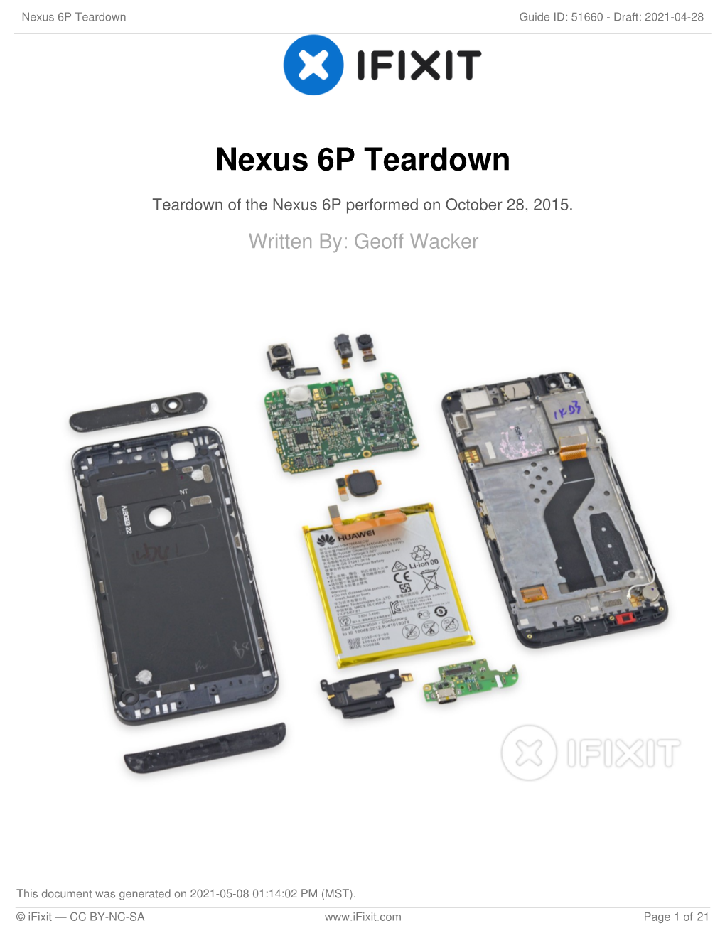 Nexus 6P Teardown Guide ID: 51660 - Draft: 2021-04-28