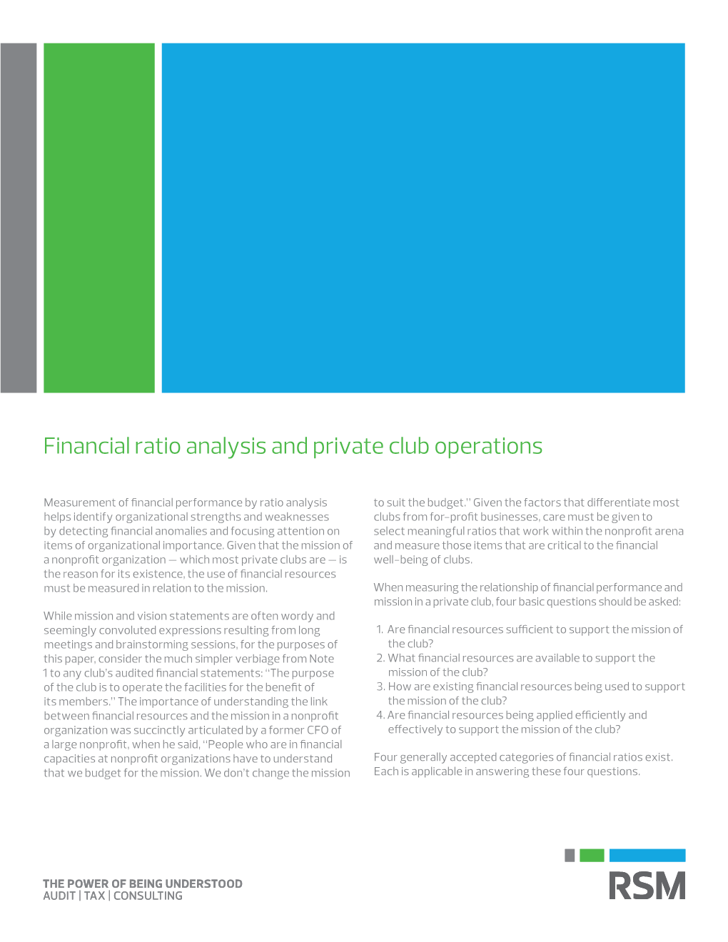 Financial Ratio Analysis and Private Club Operations