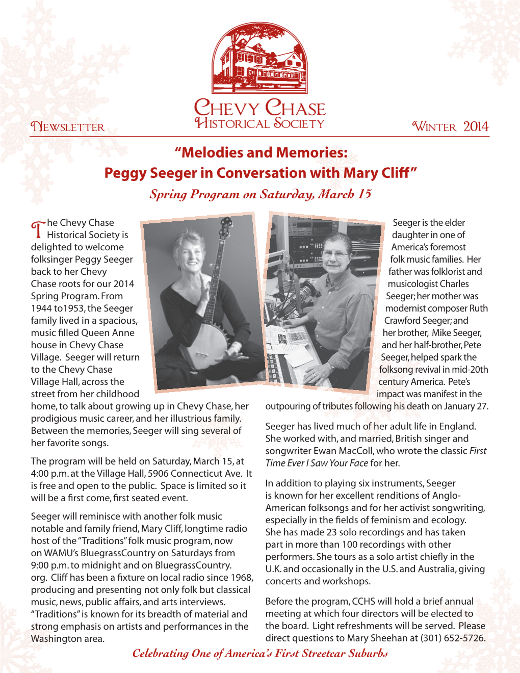 “Melodies and Memories: Peggy Seeger in Conversation with Mary Cliff” Spring Program on Saturday, March 15