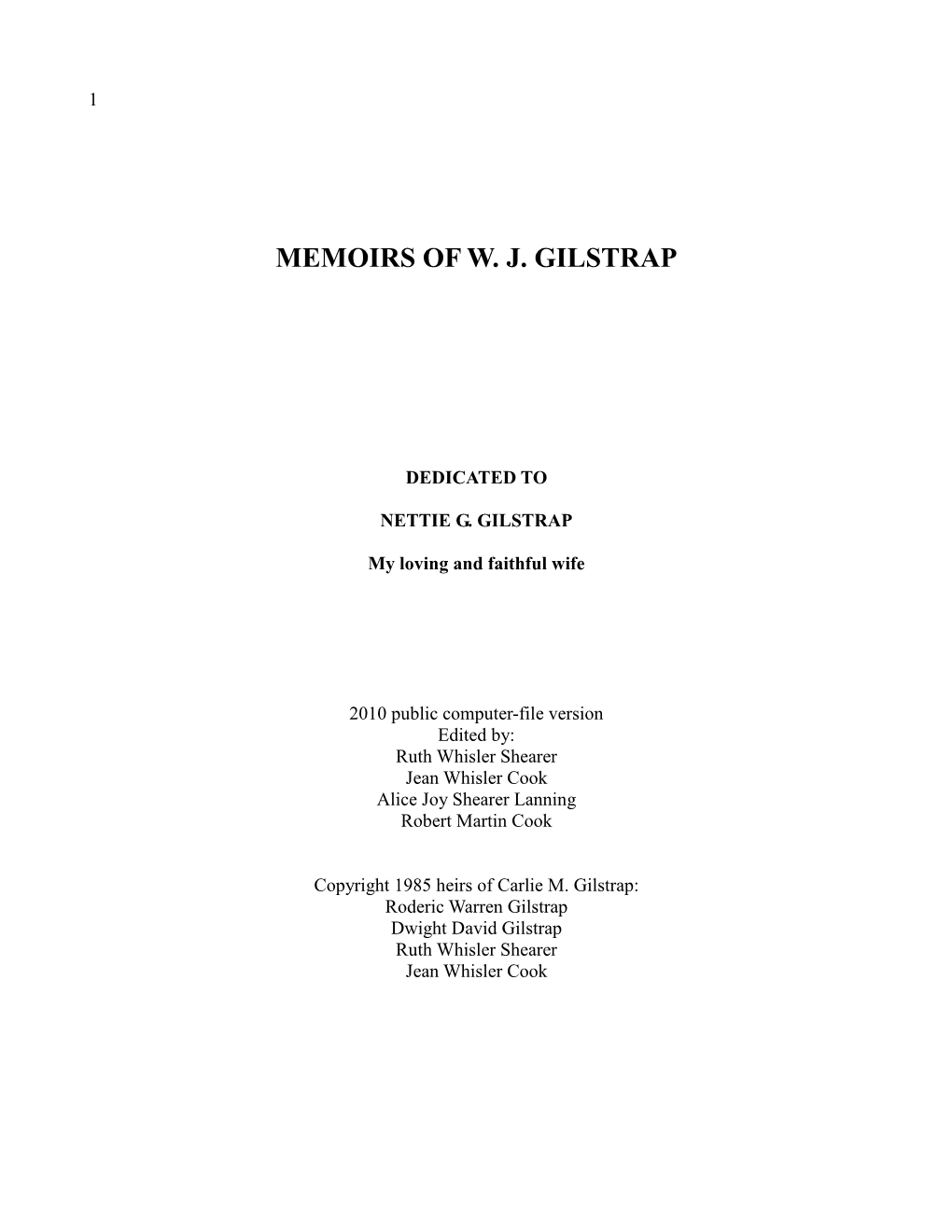 Memoirs of W. J. Gilstrap