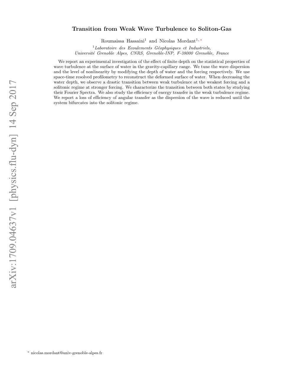 Transition from Weak Wave Turbulence to Soliton-Gas