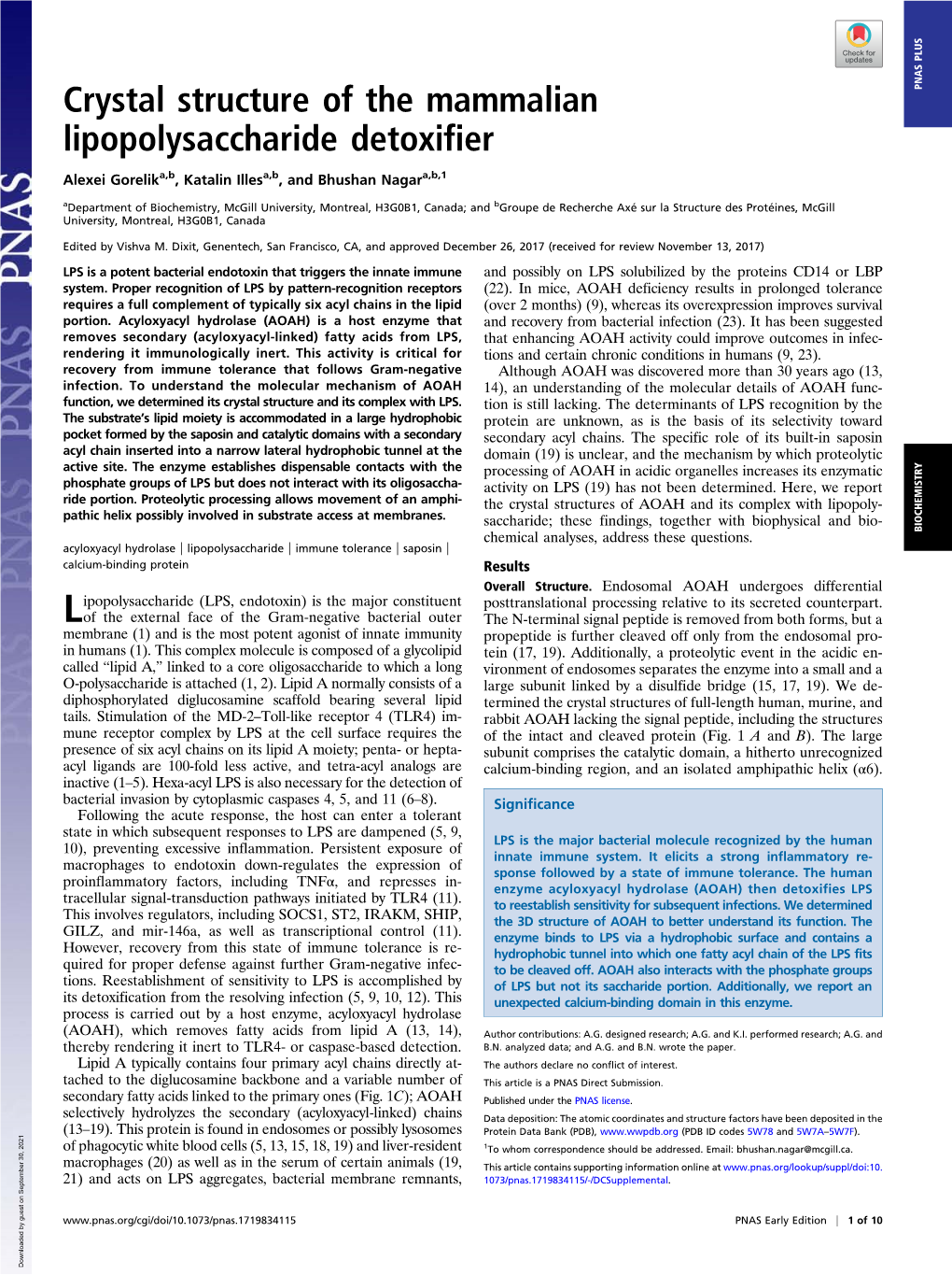 Crystal Structure of the Mammalian Lipopolysaccharide Detoxifier