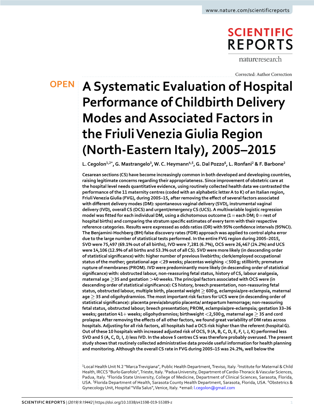 A Systematic Evaluation of Hospital Performance of Childbirth Delivery